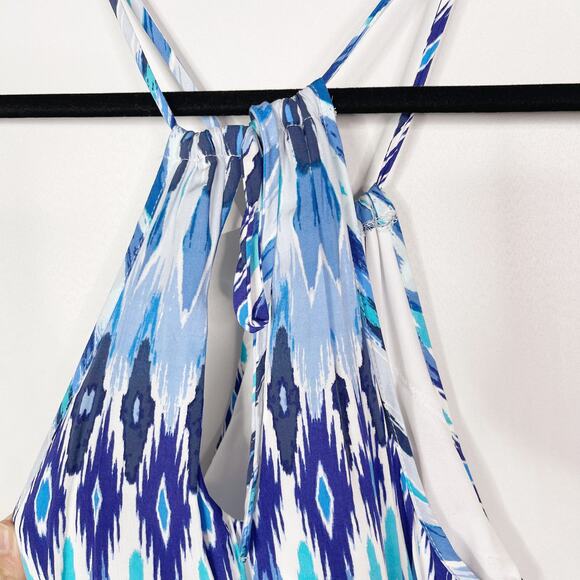 Athleta Small S Blue Kissma Maxi Dress Halter Neck Tie Waist Keyhole Slit Casual - Picture 8 of 12